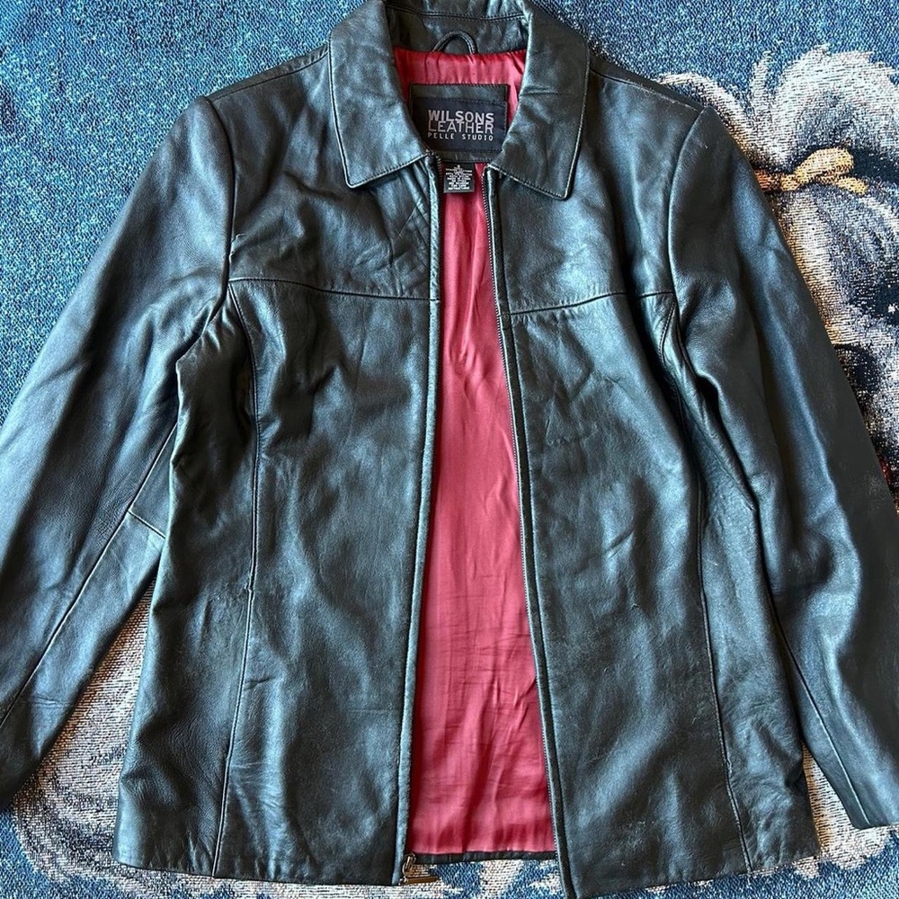 Wilsons Leather Black Leather Jacket with Red Lining